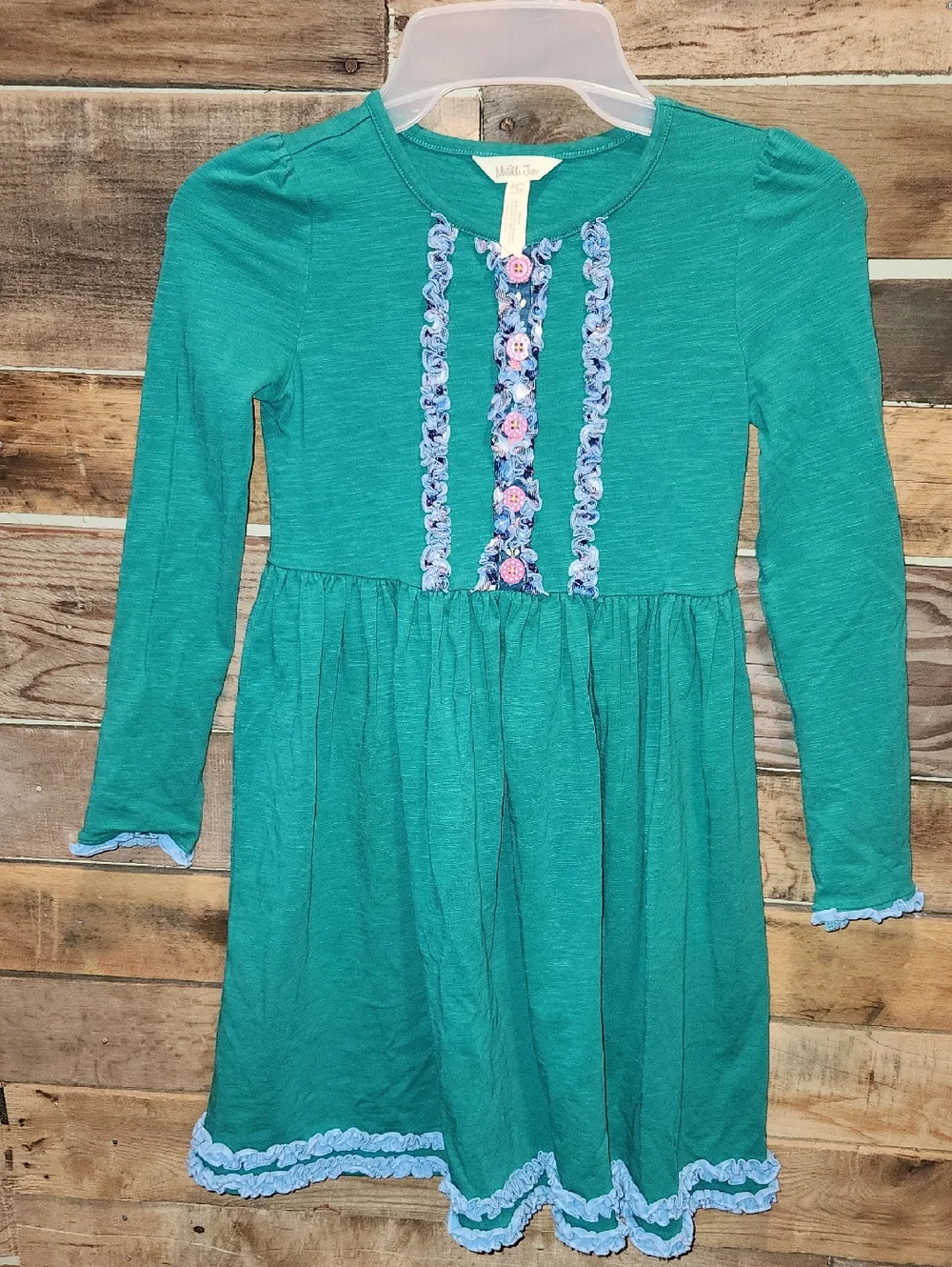 Matilda Jane Teal Long-Sleeve Ruffle Dress with Ruffle Trim